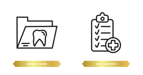 Poster - two editable outline icons from dentist concept. thin line icons such as dental folder, health report vector.