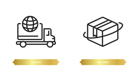 Poster - two editable outline icons from delivery and logistic concept. thin line icons such as logistic, del