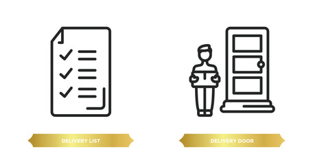 Poster - two editable outline icons from delivery and logistic concept. thin line icons such as delivery list