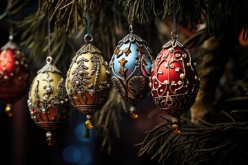 Sticker - close-up of ornaments hanging on a christmas tree