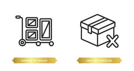 Poster - two editable outline icons from delivery and logistic concept. thin line icons such as package on tr