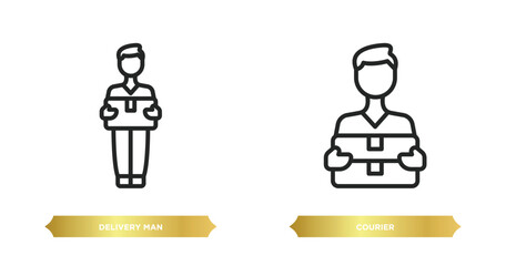 Poster - two editable outline icons from delivery and logistic concept. thin line icons such as delivery man, courier vector.