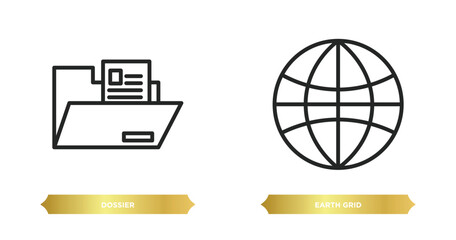 Poster - two editable outline icons from delivery and logistic concept. thin line icons such as dossier, eart