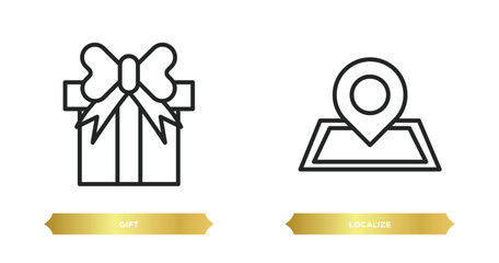 Poster - two editable outline icons from delivery and logistic concept. thin line icons such as gift, localiz