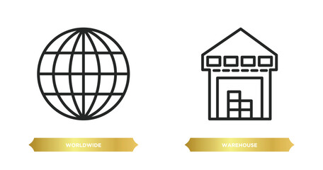 Poster - two editable outline icons from delivery and logistic concept. thin line icons such as worldwide, warehouse vector.