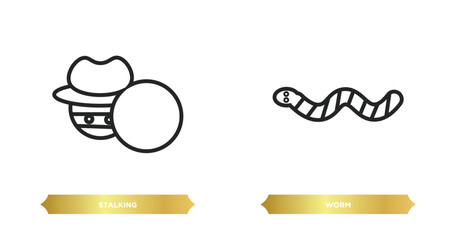 Poster - two editable outline icons from cyber concept. thin line icons such as stalking, worm vector.
