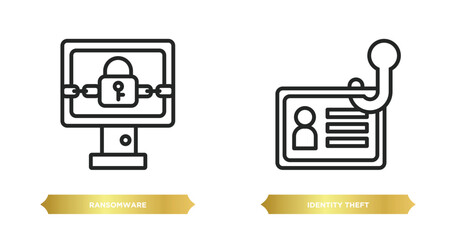 Poster - two editable outline icons from cyber concept. thin line icons such as ransomware, identity theft ve