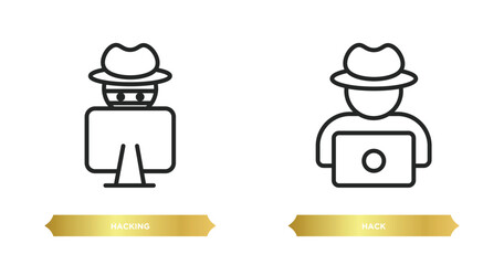 Poster - two editable outline icons from cyber concept. thin line icons such as hacking, hack vector.