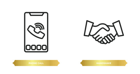 Poster - two editable outline icons from customer service concept. thin line icons such as phone call, handshake vector.