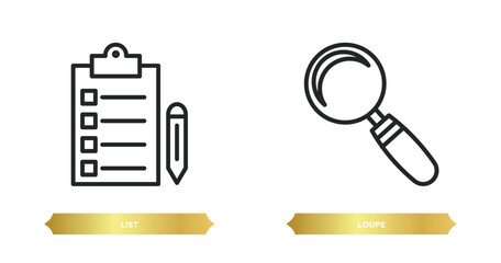 Poster - two editable outline icons from customer service concept. thin line icons such as list, loupe vector