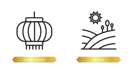 Poster - two editable outline icons from cultures concept. thin line icons such as chinese lantern, tuscany vector.