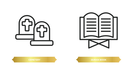 Wall Mural - two editable outline icons from cultures concept. thin line icons such as cemetery, quran book vector.