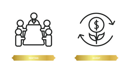 Poster - two editable outline icons from blockchain concept. thin line icons such as meeting, invest vector.