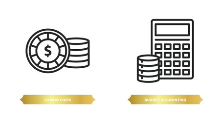 Poster - two editable outline icons from cryptocurrency concept. thin line icons such as casino chips, budget accounting vector.