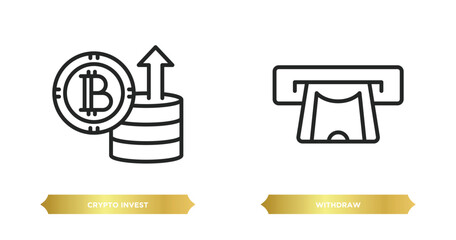 Poster - two editable outline icons from cryptocurrency concept. thin line icons such as crypto invest, withdraw vector.