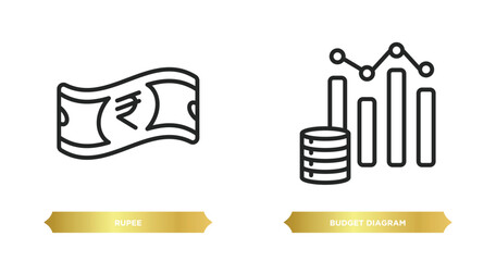 Poster - two editable outline icons from cryptocurrency concept. thin line icons such as rupee, budget diagra