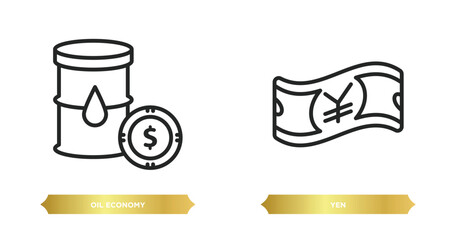 Poster - two editable outline icons from cryptocurrency concept. thin line icons such as oil economy, yen vector.