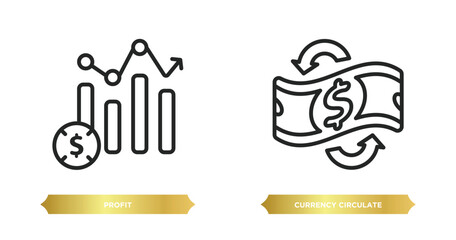 Poster - two editable outline icons from cryptocurrency concept. thin line icons such as profit, currency cir