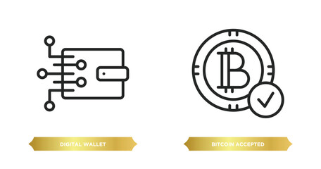 Aufkleber - two editable outline icons from cryptocurrency concept. thin line icons such as digital wallet, bitcoin accepted vector.