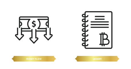 Poster - two editable outline icons from cryptocurrency concept. thin line icons such as money flow, ledger vector.