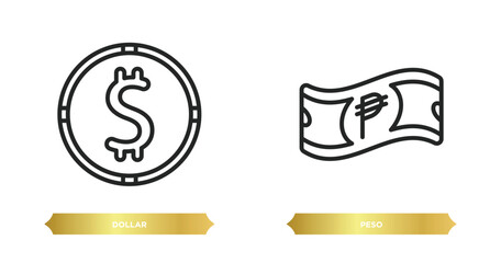 Poster - two editable outline icons from cryptocurrency concept. thin line icons such as dollar, peso vector.