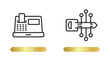 Poster - two editable outline icons from cryptocurrency concept. thin line icons such as cash hine, digital k