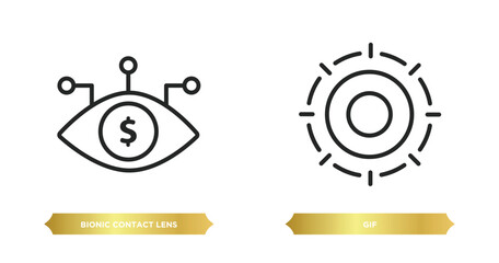 Poster - two editable outline icons from crowdfunding concept. thin line icons such as bionic contact lens, g