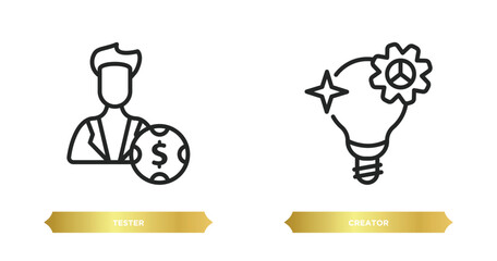 Poster - two editable outline icons from crowdfunding collection. concept. thin line icons such as tester, creator vector.