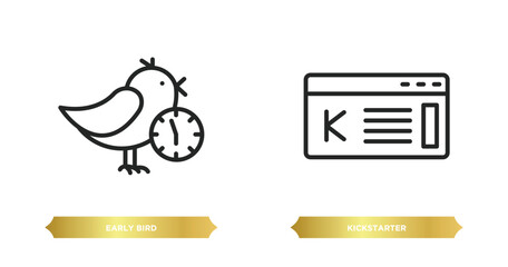 Poster - two editable outline icons from crowdfunding concept. thin line icons such as early bird, kickstarter vector.