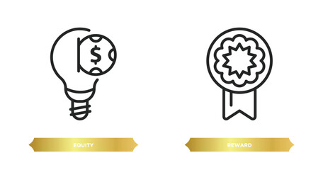 Poster - two editable outline icons from crowdfunding concept. thin line icons such as equity, reward vector.