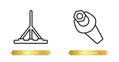Poster - two editable outline icons from construction tools concept. thin line icons such as bump cutter, wre