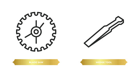 Poster - two editable outline icons from construction tools concept. thin line icons such as blade saw, wedge tool vector.