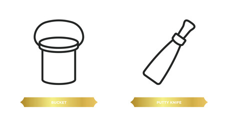 Poster - two editable outline icons from construction tools concept. thin line icons such as bucket, putty knife vector.