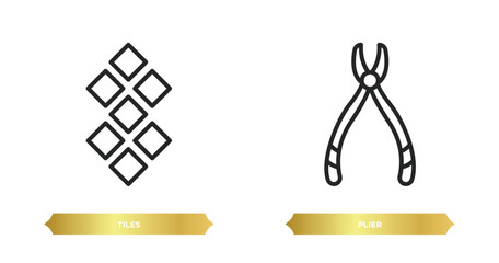 Poster - two editable outline icons from construction tools concept. thin line icons such as tiles, plier vector.