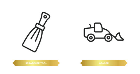 Poster - two editable outline icons from construction tools concept. thin line icons such as scratcher tool, loader vector.