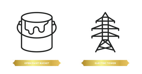 Poster - two editable outline icons from construction tools concept. thin line icons such as open paint bucket, electric tower vector.