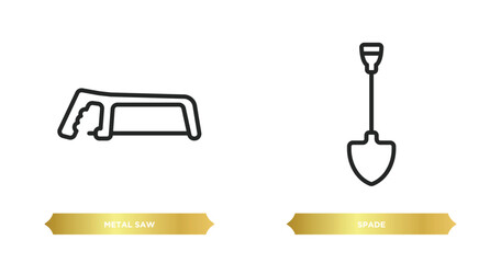 Poster - two editable outline icons from construction and tools concept. thin line icons such as metal saw, spade vector.