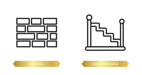 Poster - two editable outline icons from construction concept. thin line icons such as birck wall, stairs with handle vector.