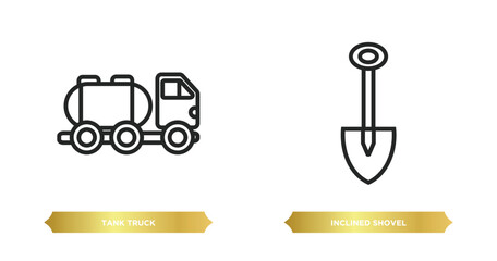 Poster - two editable outline icons from construction concept. thin line icons such as tank truck, inclined s