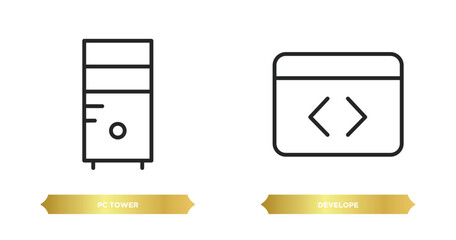 Poster - two editable outline icons from computer concept. thin line icons such as pc tower, develope vector.
