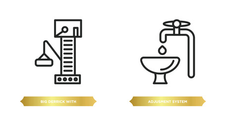 Poster - two editable outline icons from construction concept. thin line icons such as big derrick with boxes, adjusment system vector.