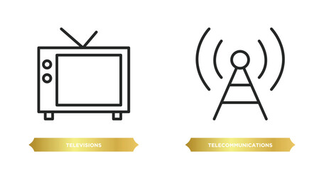 Wall Mural - two editable outline icons from computer concept. thin line icons such as televisions, telecommunications vector.
