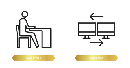 Poster - two editable outline icons from computer concept. thin line icons such as boss office, computers vec