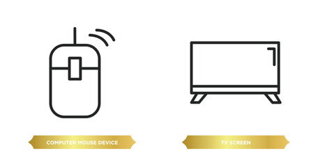 Poster - two editable outline icons from computer concept. thin line icons such as computer mouse device, tv 
