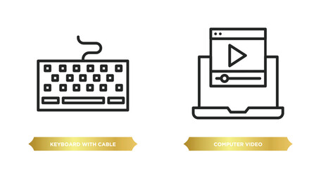Poster - two editable outline icons from computer concept. thin line icons such as keyboard with cable, compu