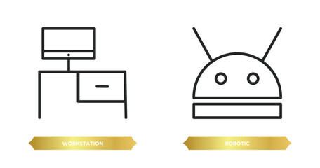 Poster - two editable outline icons from computer concept. thin line icons such as workstation, robotic vecto