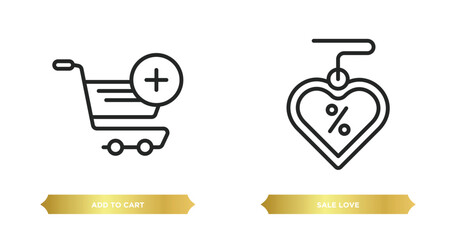 Poster - two editable outline icons from commerce concept. thin line icons such as add to cart, sale love vec