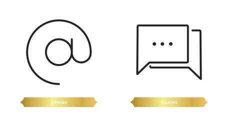 Poster - two editable outline icons from communication concept. thin line icons such as arroba, talking vecto