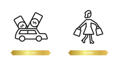 Poster - two editable outline icons from commerce concept. thin line icons such as buy a car, shopper vector.