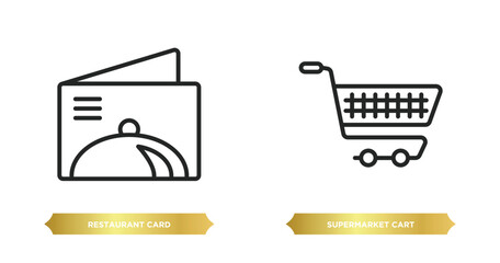 Poster - two editable outline icons from commerce concept. thin line icons such as restaurant card, supermark